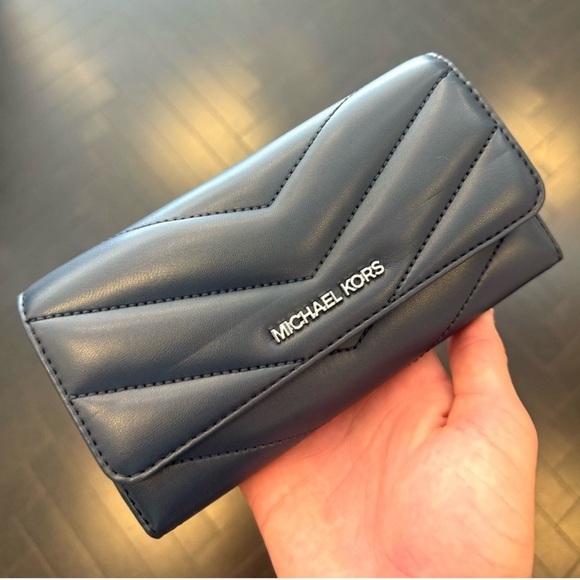 Michael Kors Handbags - Michael Kors Large Quilted Trifold Wallet Navy Blue